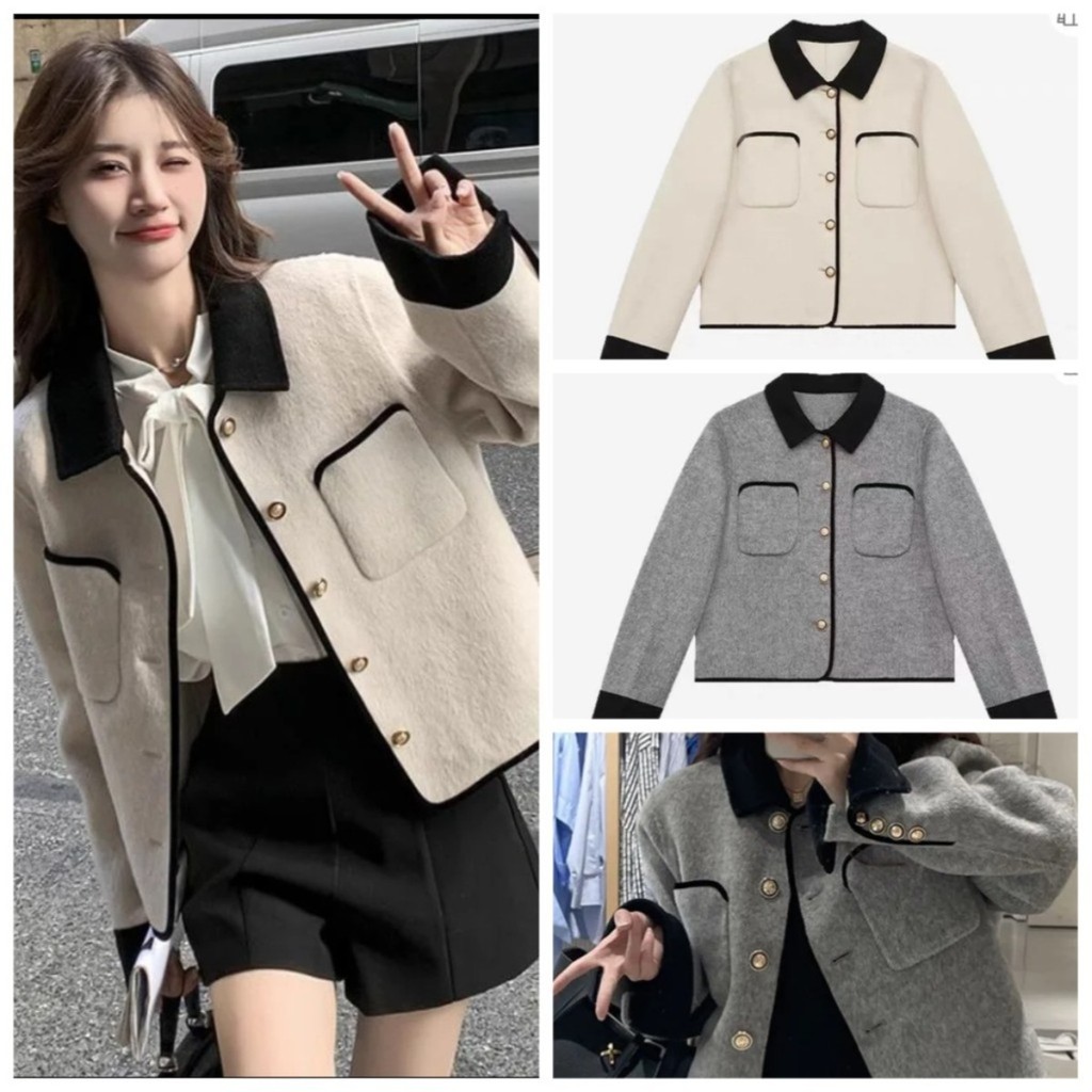 เสื้อคลุมขนสัตว์แบบปกคลุมด้วยน้ำหอมขนาดเล็กของผู้หญิงสไตล์สั้นสไตล์เกาหลีระดับสูงจัดส่งในกรุงเทพฯ