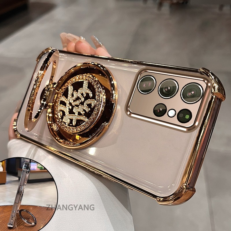 สําหรับ Samsung S25 S25 Plus S25 Ultra กระจกกันกระแทกขาตั้ง Anti-Fall ชุบเคสโทรศัพท์นุ่มพร้อมกล้องเลนส์ Protector ฝาหลัง XXXB6