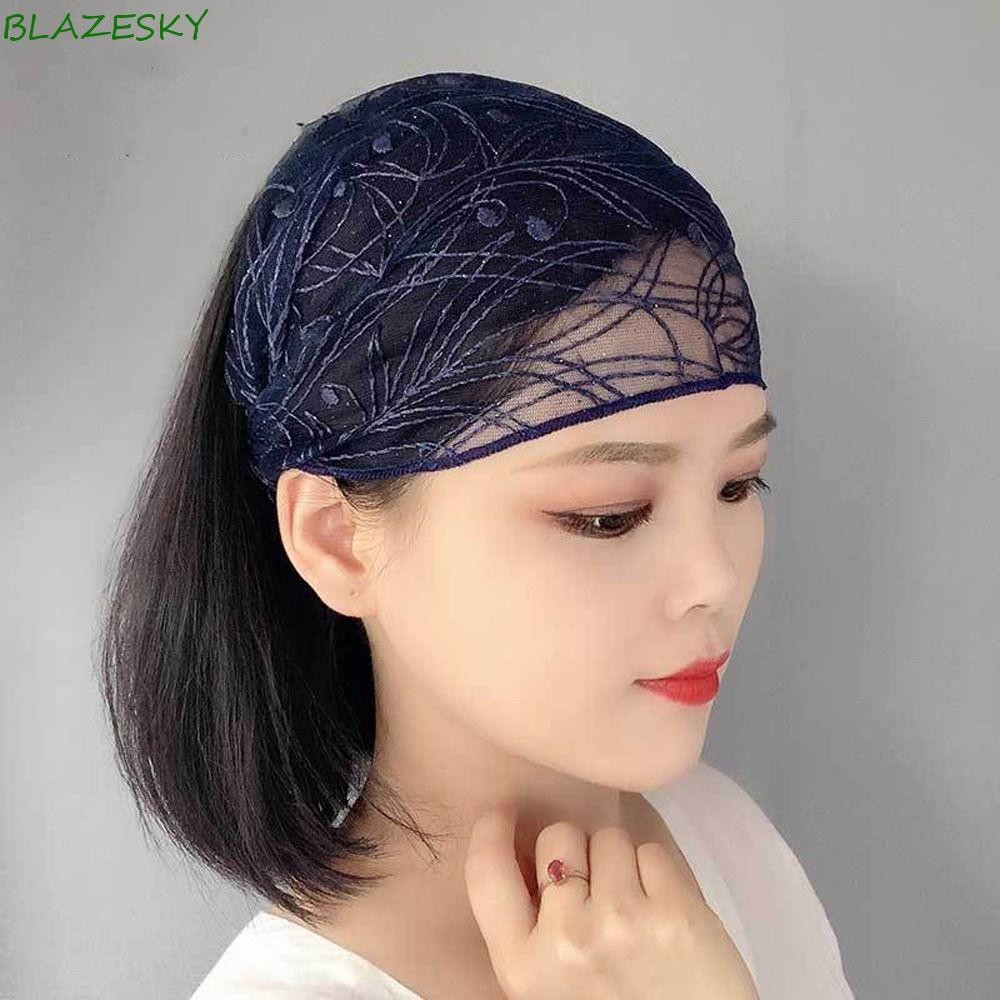 BLAZESKY ตาข่ายแถบคาดศีรษะยืดหยุ่นกีฬาแถบคาดศีรษะโปร่งใสใหม่ Headdress Shinny Hairbands ลื่นกว้างด้านข้างเกาหลีผม Hoop