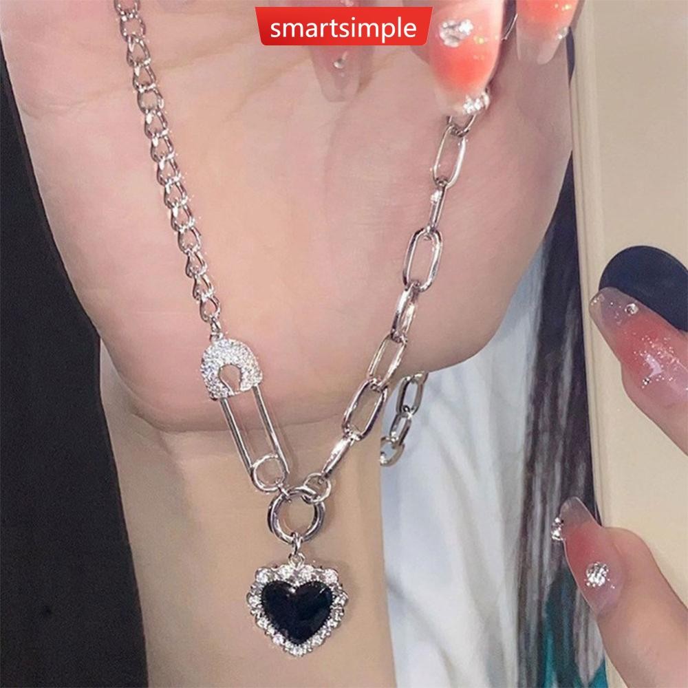 SMARTSIMPLE สร้อยคอจี้หัวใจสีดําส่วนบุคคลอเนกประสงค์ Pin Splicing สร้อยคอ Clavicle Chain เครื่องประดับ B1P7