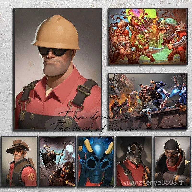 โปสเตอร์เกม Team Fortress 2 พิมพ์ผ้าใบ ตัวละคร Team Fortress ศิลปะหลัก ตกแต่งผนังห้องเล่นเกม ตกแต่งผ