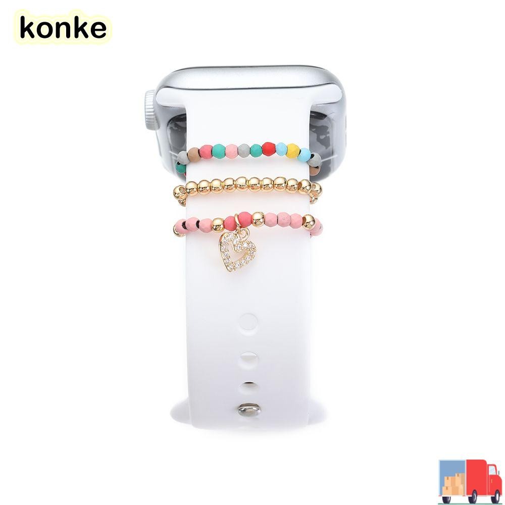 KONKE 3 ชิ้นตกแต่งแหวนของขวัญลูกปัดที่มีสีสัน Mini Charm Wristbelt Charms สําหรับนาฬิกา