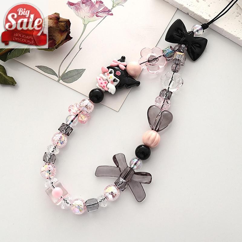 AF Sanrio Hello Kitty ลูกปัดสายคล้องโซ่โทรศัพท์ Kuromi Melody เชือกเส้นเล็กจี้สาวหวาน Anti-lost สายรัดข้อมือสร้อยข้อมือกระเป๋าตกแต่ง A