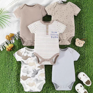 PAYI BABY-5 ชิ้น เด็กทารกน่ารัก ผ้าฝ้ายนุ่ม บอดี้สูทเด็ก ทารกแรกเกิดชุดบอดี้สูทแขนสั้น