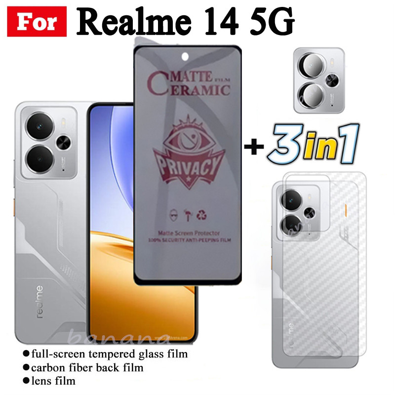 3 IN 1 Realme 14 5G Anti-Spy Privacyเซรามิคฟิล์มสําหรับRealme 14X 13 5G 13 + Realme 12 5G 12X 12 + เลนส์กล้องป้องกันหน้าจอและฟิล์มด้านหลัง