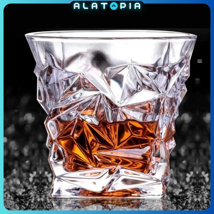 One Two Cups Whisky Crystal Diamond Cut Rock Glass 300ml - YJ103