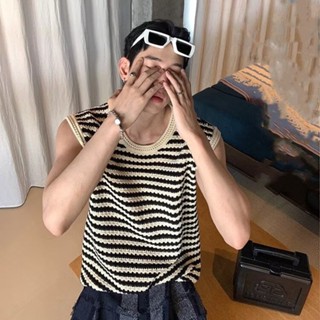 เสื้อกั๊กชาย ผ้าถัก เสื้อกั๊กลายทาง แขนกุด เสื้อยืด ยูนิเซ็ก…