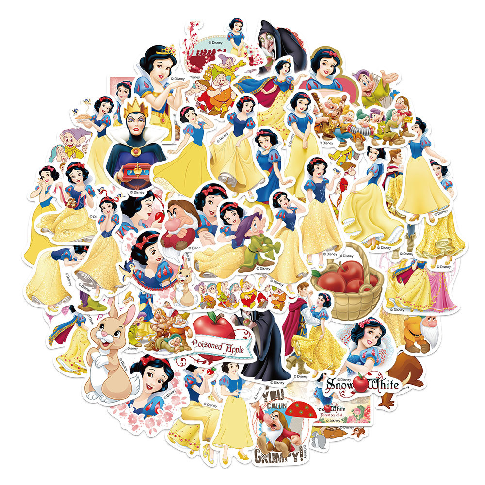 (ที่ได้รับอนุญาต) สติ๊กเกอร์ PVC กันน้ําลายการ์ตูนสโนว์ไวท์และคนแคระเจ็ดชิ้น 50 ชิ้น