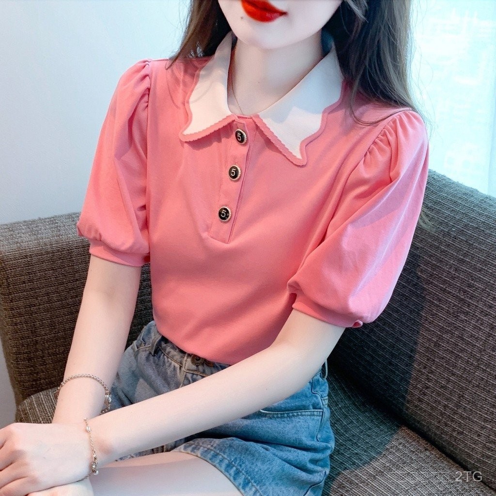 ท็อปคอปก POLO สไตล์ชิคสำหรับเดินทาง แฟชั่นใหม่ แขนสั้นอเนกประสงค์ 7PTD