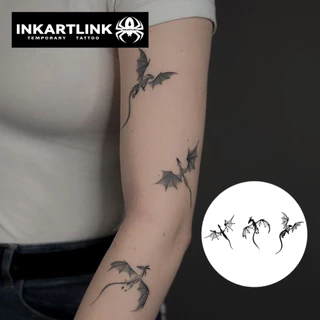 Inkartlink สติ๊กเกอร์รอยชั่วคราวสัตว์, กันน้ํายาวนานมือเมจิกสัก, ยาวนานถึง 15 วันสักปลอม, เสือสุนัขมังกรสิงโตนกกึ่งถาวรชุดสัก