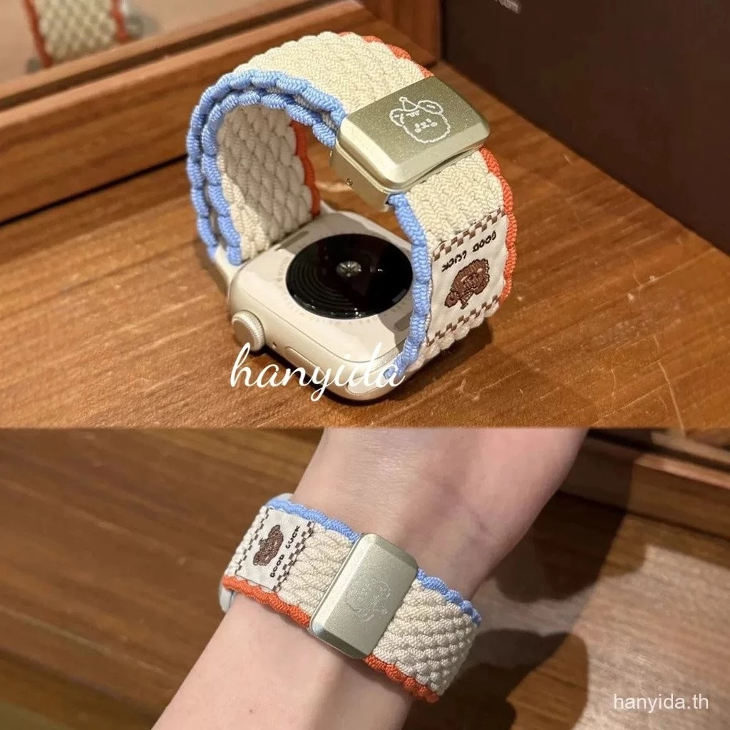สายไนลอนทอหมีน่ารักพร้อมเข็มกลัดแม่เหล็กสําหรับ Xiaomi Redmi watch 5 active Redmi watch 6 Redmi watch 3 active Redmi 4 smart band strap