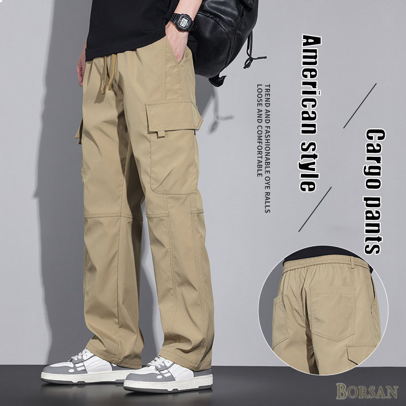 กางเกงทํางานผู้ชายขาตรงมีกระเป๋าหลายช่องหลวมและลําลองสไตล์อเมริกัน Minimalist TJH78