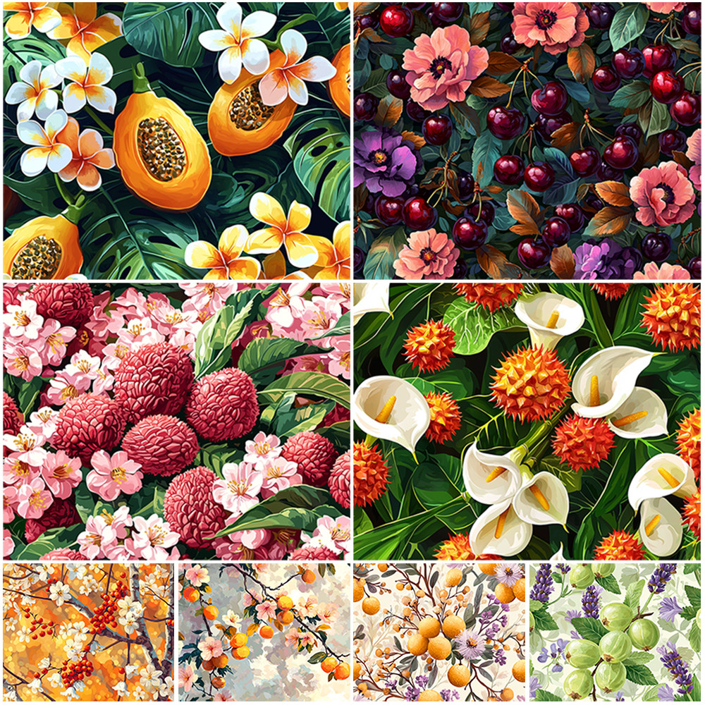 Drofe ระบายสีตามตัวเลข ภาพระบายสีตามตัวเลข แบบขึงเฟรมไม้ งานศิลปะ ผลไม้ painting by numbers ภาพสวยๆ