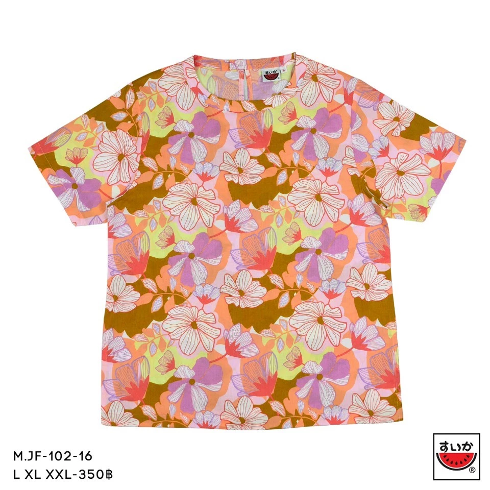 เสื้อแตงโม SUIKA คอจีนแขนสั้น ติดกระดุมหลัง ลายดอกไม้ M.JF-102 thumbnail 6