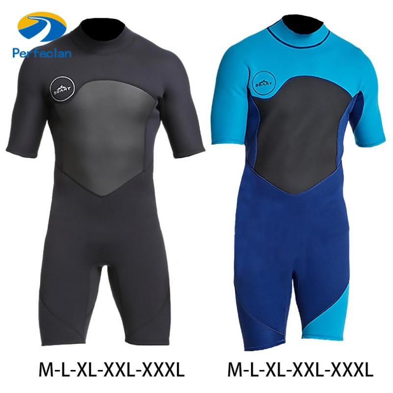 Perfeclan 2 มม. Neoprene Wetsuit ซิปหลังแขนสั้นฤดูใบไม้ผลิ Wetsuit สําหรับผู้ใหญ่ผู้ชาย