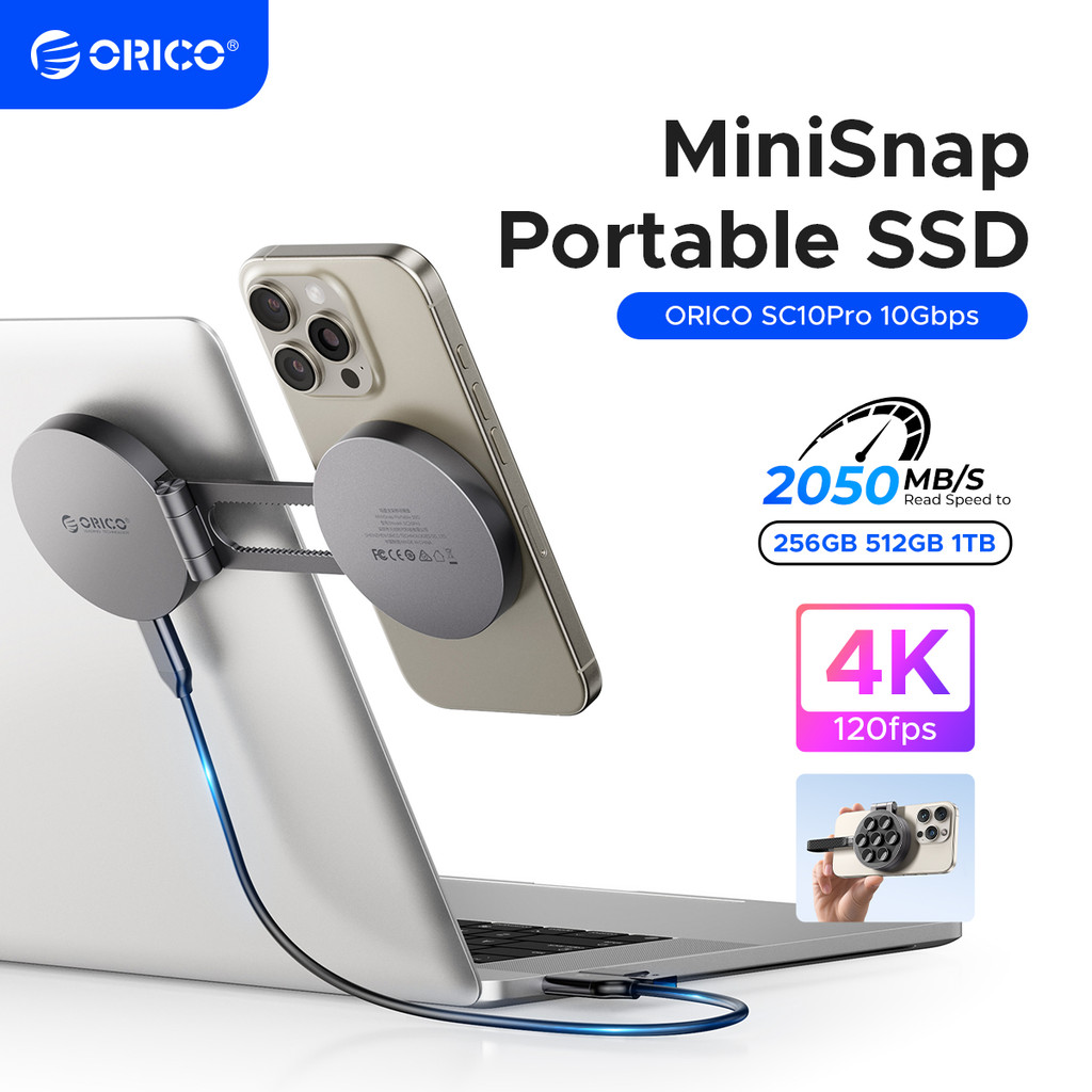 ORICO MiniSnap Magnetic External SSD 512GB 1TB USB3.2 Support 4K ProRes For iPhone 17 Pro (SC20PRO)