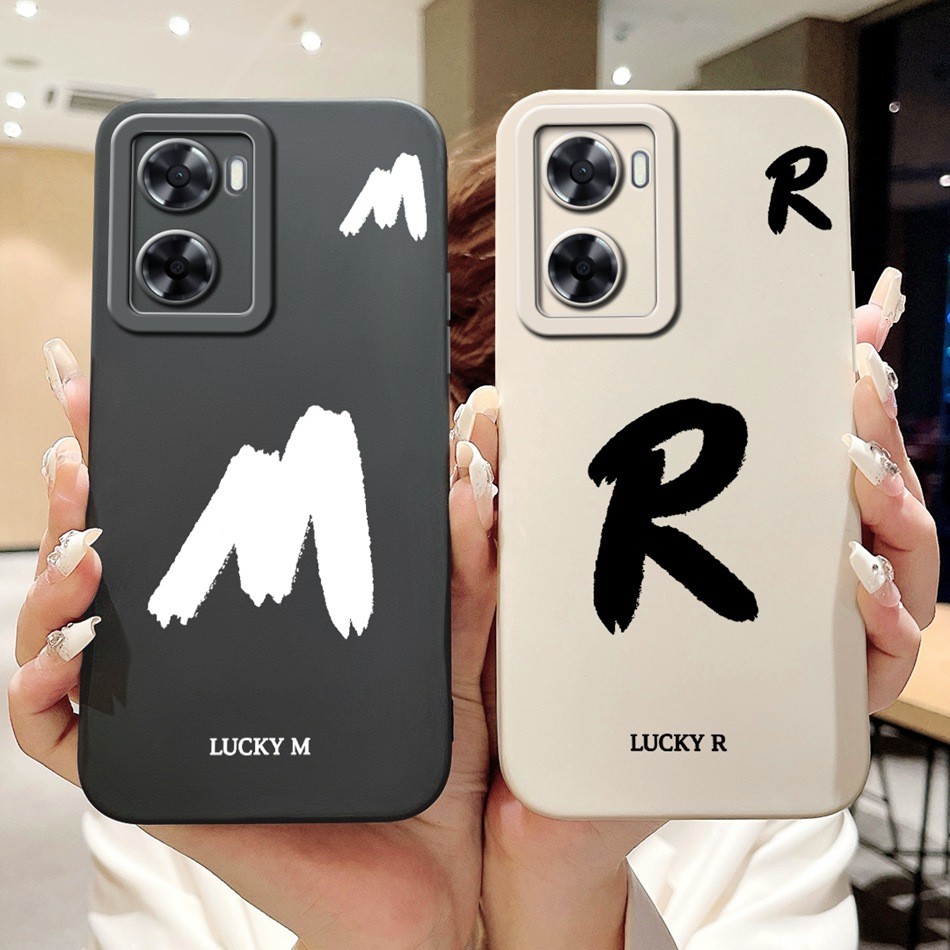 สําหรับ OPPO A57 4G 2022 A57e A57s A77 A77s CPH2387 Lucky จดหมายเริ่มต้นเคสโทรศัพท์เลนส์ป้องกันซิลิโ
