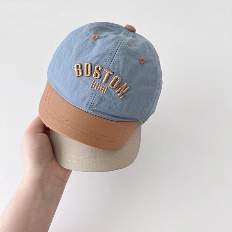 แฟชั่น Patchwork Letter เด็กเบสบอลหมวกฤดูร้อน Quick Drying หมวกบังแดดสําหรับเด็กผู้หญิงสั้น Brim ปรับเด็ก Visors