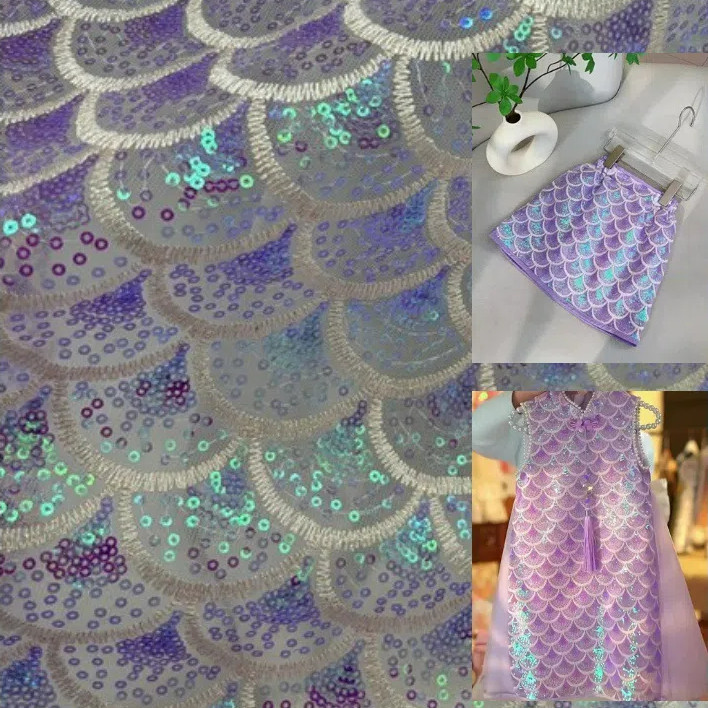 ผ้าเครื่องชั่งน้ําหนักนางเงือก 1 หลา - ผ้าลายเกล็ดปลาประกายไฟสําหรับเสื้อผ้างานฝีมือเย็บผ้า-มีเสน่ห์ Illusion สี Glitter Mermaid พิมพ์
