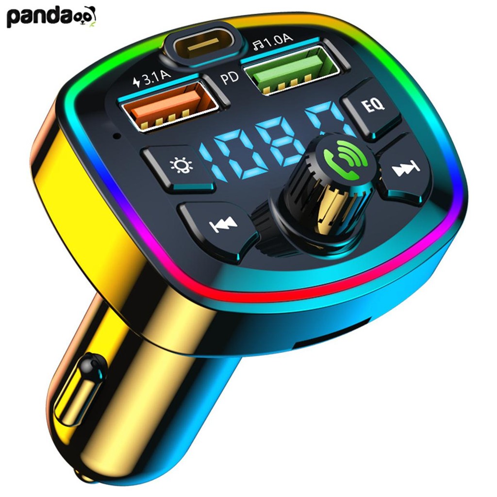 รถ MP3 เครื่องเล่นบลูทูธ 5.0 เครื่องส่งสัญญาณ FM พร้อมเครื่องชาร์จ USB และอินเทอร์เฟซ PD QC ไร้สาย FM Modulator สําหรับรถยนต์ SHOPQJC6920