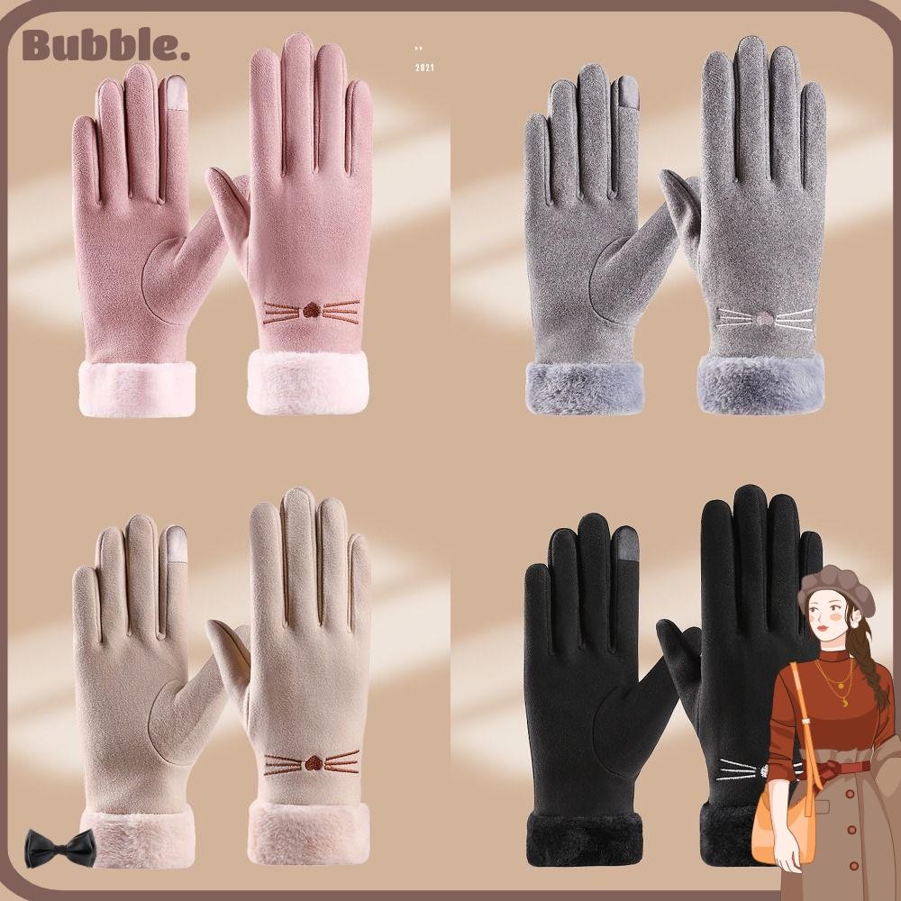 ฟอง ถุงมือขี่ฤดูหนาว,ถักขนสัตว์ตุ๊กตาข้อมือนิ้วถุงมือ,นุ่มสไตล์เกาหลีหน้าจอสัมผัสได้ข้นมืออุ่นสําหรับผู้หญิงฤดูหนาวที่อบอุ่น