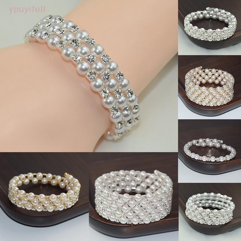 [YPU] สร้อยข้อมือมุกคริสตัลหรูหราสร้อยข้อมือมุกหลายสร้อยข้อมือมุกยืดได้สําหรับผู้หญิงเจ้าสาวเครื่องประดับของขวัญคอเต่ามคนนนนนิสัย combedสท