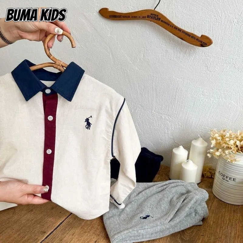 BUMA KIDS เสื้อเชิ้ตอเนกประสงค์แฟชั่นเด็กเสื้อเชิ้ตแขนยาวหลวม