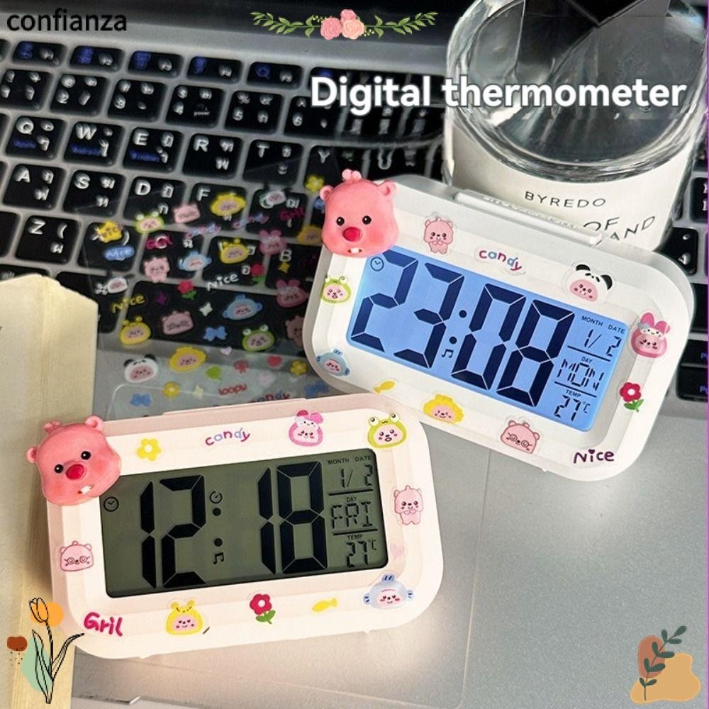 Confianza นาฬิกาดิจิตอล LED, Kawaii การ์ตูน Loopy นาฬิกาปลุก,พร้อมไฟกลางคืนมินิห้องนอนข้างเตียงเครื่องประดับเดสก์ท็อปนาฬิกา