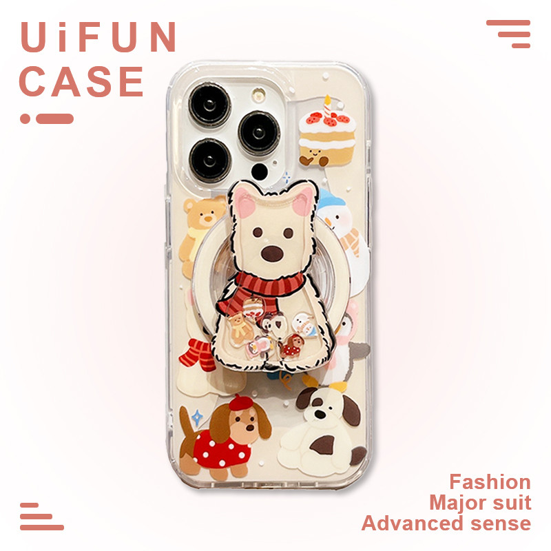 น่ารัก Slider Penguin Snowman สุนัขผู้ถือแม่เหล็กไร้สายชาร์จเคสโทรศัพท์สําหรับ iPhone 16 15 14 13 Pro Max 15Promax IMD กันกระแทกฝาครอบปลอก