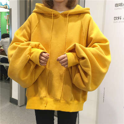 เสื้อฮู้ดแขนยาว ฤดูใบไม้ร่วงและฤดูหนาวใหม่รุ่นเกาหลีของ Harajuku สไตล์ bf บวกขนาดไขมัน mmf หลวมบอลลูนแขนมีฮู้ดนักเรียนเสื้อสวมหัวผู้หญิงกระแสน้ํา