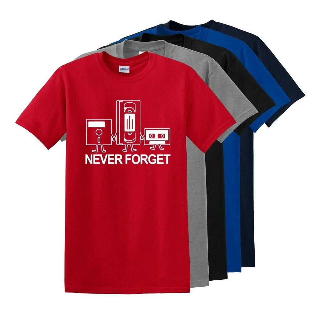 Never Forget Funny T Shirt Floppy Disc Vhs Cassette Tech Geek Tee/