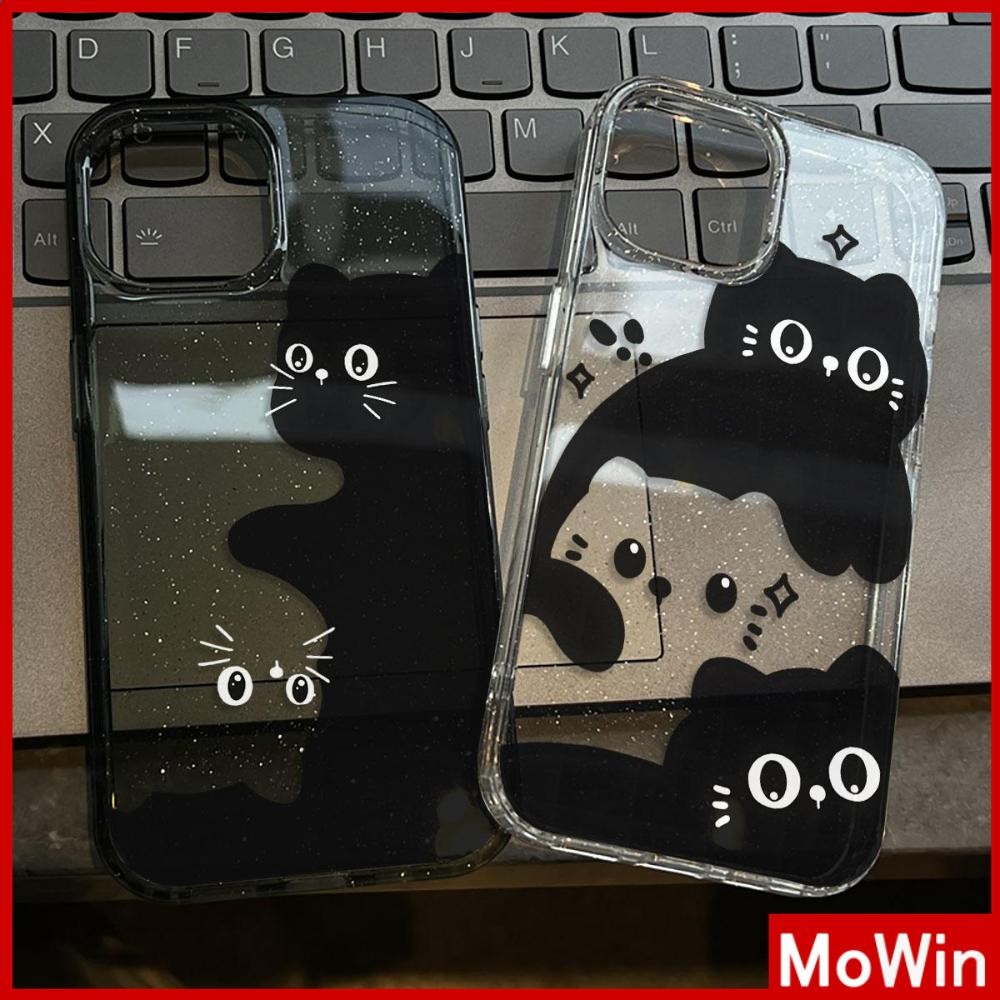 Movin - เคส iPhone 16 Pro Max iPhone 11 เคสใสแบบแวววาว TPU นุ่มสีสันสดใส การ์ตูนแมวดำน่ารัก Compatible iPhone15 Pro max 14 13 12 Pro max XS XR 7 Plus 8 Plus