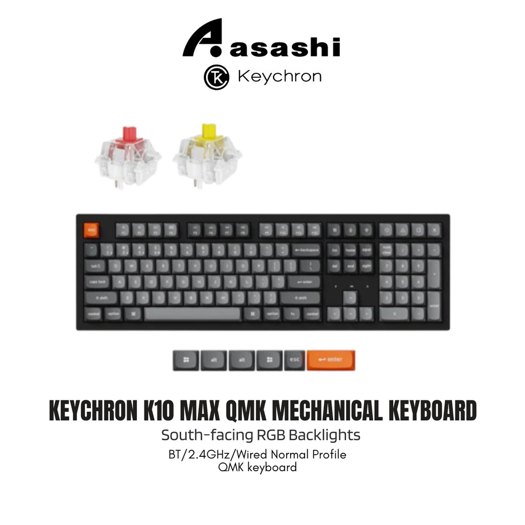 Keychron K10 Max ANSI ขนาดเต็ม 108 คีย์สีดําประกอบ V สีแดง/กล้วยสวิทช์ RGB Backlight Hot-Swap BT/2.4