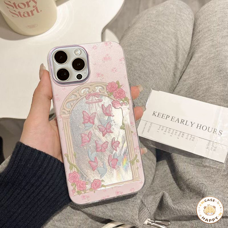 เคสไอโฟน 11 16 สำหรับ iPhone 13 15 12 14 Pro Max 16 8 7 15 Plus X XS XR Max SE 2022 ปราสาทดอกไม้โรแมนติกผีเสื้อในฝัน