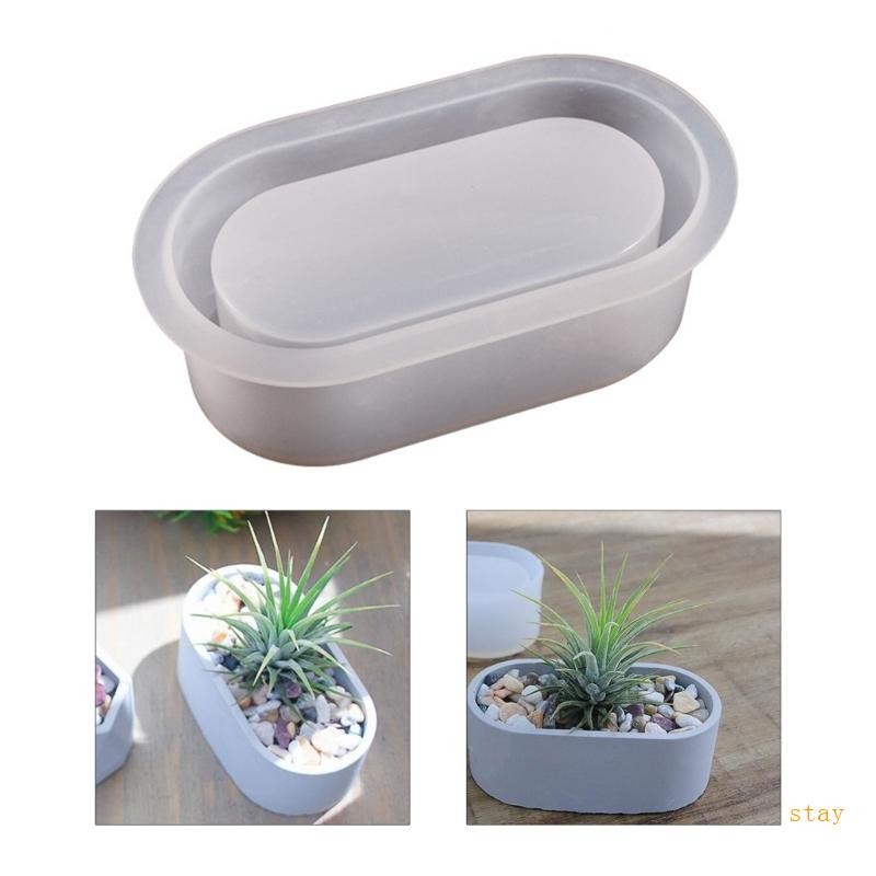 Stay แม่พิมพ์ซิลิโคนสําหรับคอนกรีตดอกไม้หม้อรูปไข่ Planter แม่พิมพ์ผู้ถือคอนเทนเนอร์แม่พิมพ์ DIY Succulent หม้อเกินไป