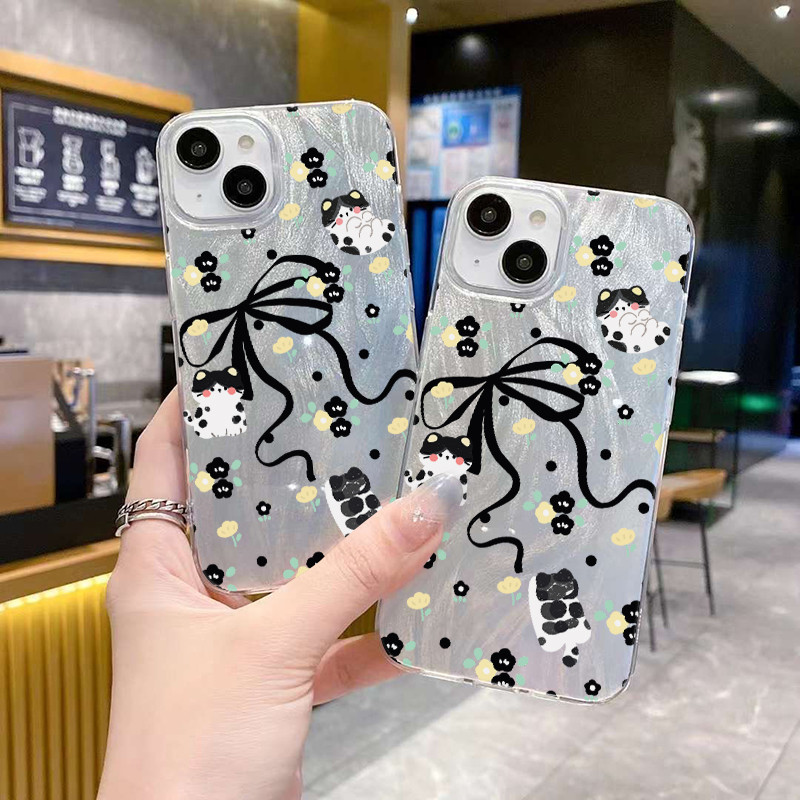 POPPA จากประเทศไทย เคส ไอโฟน ขนนกสีเงิน โปร่งใสและสว่าง วิจิตร สำหรับiPhone 11 15 12 14 13 Pro Max 14/15PLUS ลูกแมว