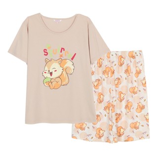 Josilins ชุดนอน ชุดอยู่บ้าน ผู้หญิง เสื้อสกรีนลาย คอกลม แขนส…