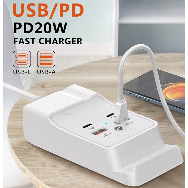 4in1 PD Dual USB Charge Hub เครื่องชาร์จโทรศัพท์มือถือขาตั้งอะแดปเตอร์สําหรับ IOS Android
