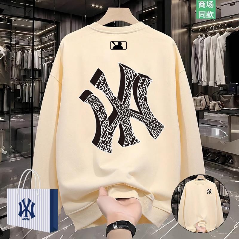 คุณภาพสูง NY แบรนด์อินเทรนด์เสื้อสเวตเตอร์คอกลมผู้ชายฤดูใบไม้ร่วงใหม่ด้านบนหลวมสบายๆ bottoming เสื้อคู่