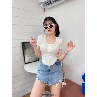 Atasan Button Short Sleeve Rib