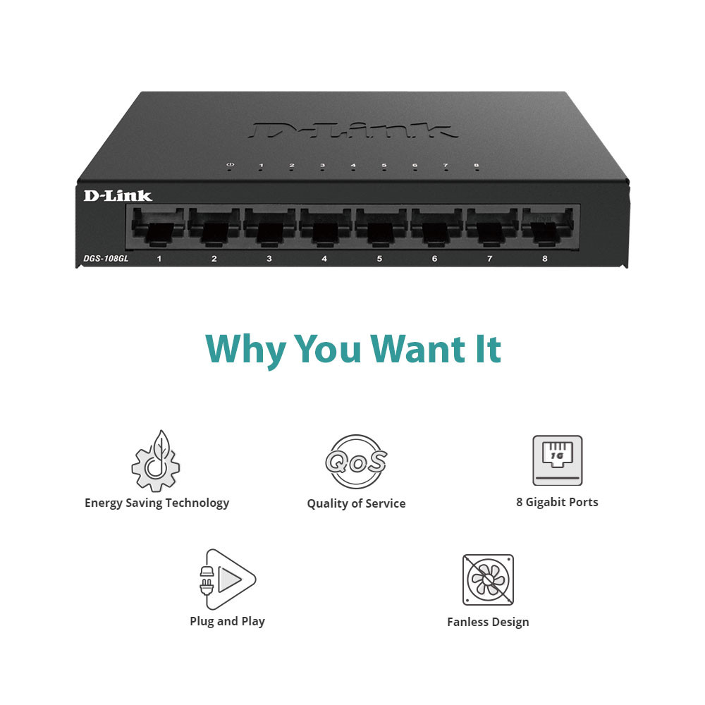 D-LINK DGS-108GL HUB SWITCH HUB 8 PORT 10/100/1000