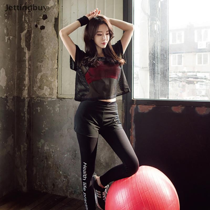 [เจ็ทติ้งบาย] ผู้หญิงตาข่ายโยคะเสื้อเซ็กซี่แขนสั้นเสื้อยืดกีฬาเสื้อด้านบนปกแห้งเร็วยิมเสื้อผ้าวิ่งออกกําลังกาย ชุดกีฬา สต็อกใหม - รูปที่ 7