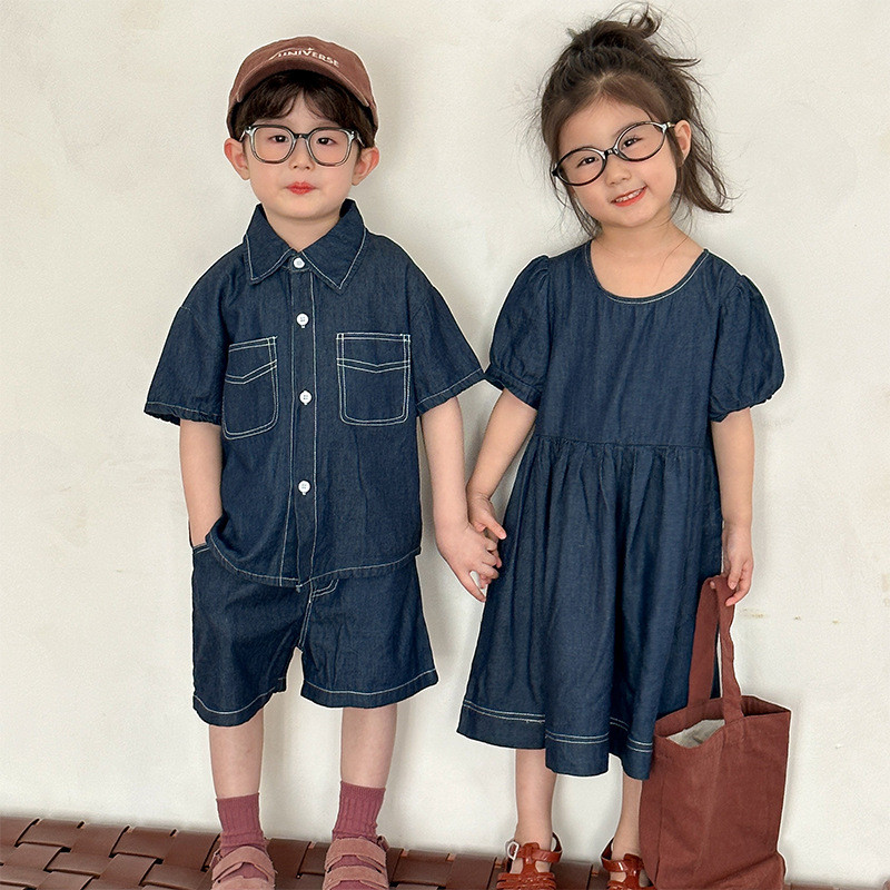 เด็กเสื้อผ้าบราเดอร์น้องสาวเสื้อผ้าฤดูร้อนสไตล์ใหม่เด็กชุดยีนส์ - รูปที่ 3