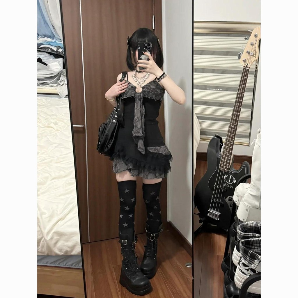 Contrast Color Strap Hot Girl Design Summer Women's Slimming Lace Stitching Fashion Short Skirt New 