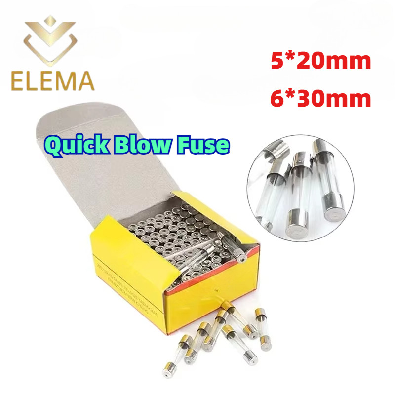 100 ชิ้น Fast Quick Blow ฟิวส์ 5*20 มม.6*30 มม.แก้วฟิวส์หลอด 250V 0.1A-30A 0.2A/0.5A/1A/2A/3.15A/6.3A/10A/15A