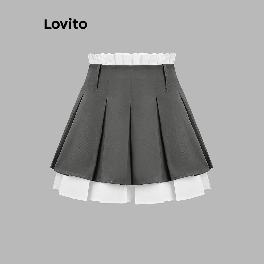 Lovito กระโปรงปลอม 2-in-1 ทรงลำลองสำหรับผู้หญิง L110AD339