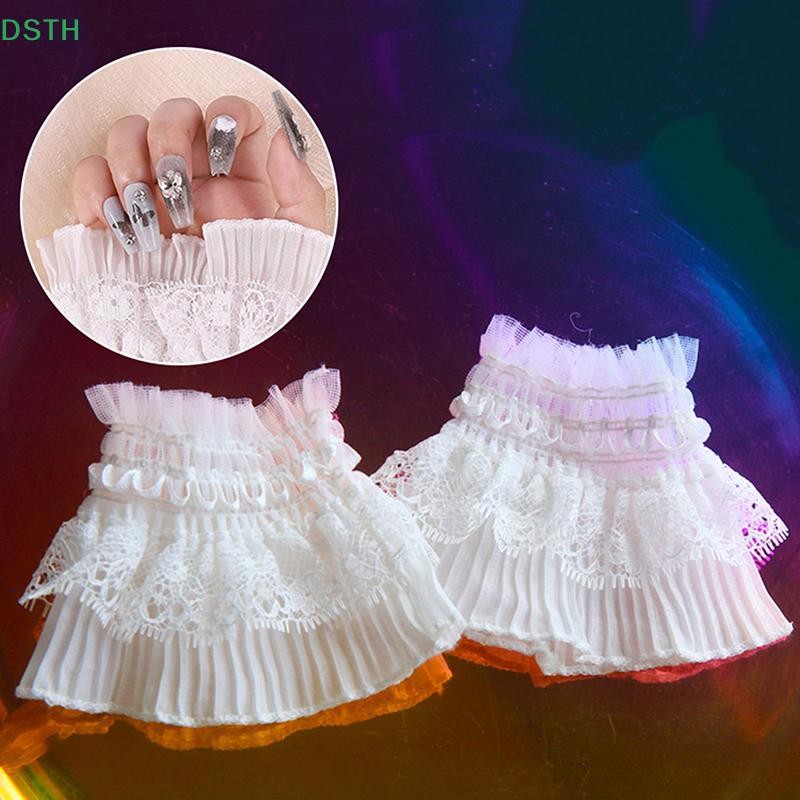 Dsth 1 คู่เล็บลูกไม้ตกแต่ง Cuff Double-Layer ตาข่ายฮอร์นแขนเล็บแสดงวางแขน DIY Shoog พื้นหลัง Prop ร้อน