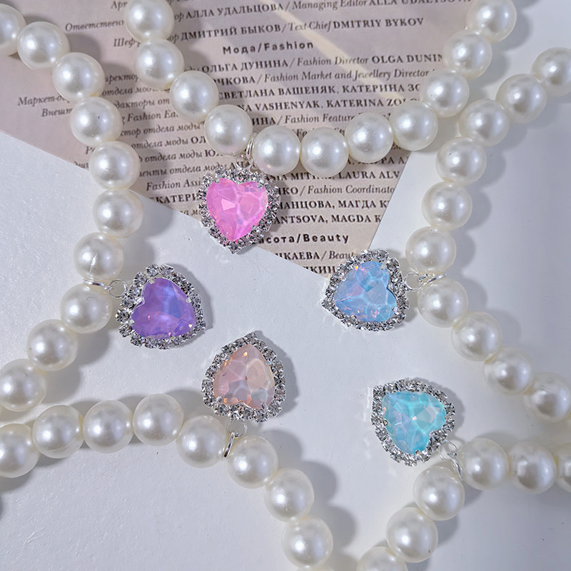 CUTE PLUS Ocean Heart Pearl Necklace Pet Jewelry Cat Dog Handmade Collar อุปกรณ์ตกแต่ง