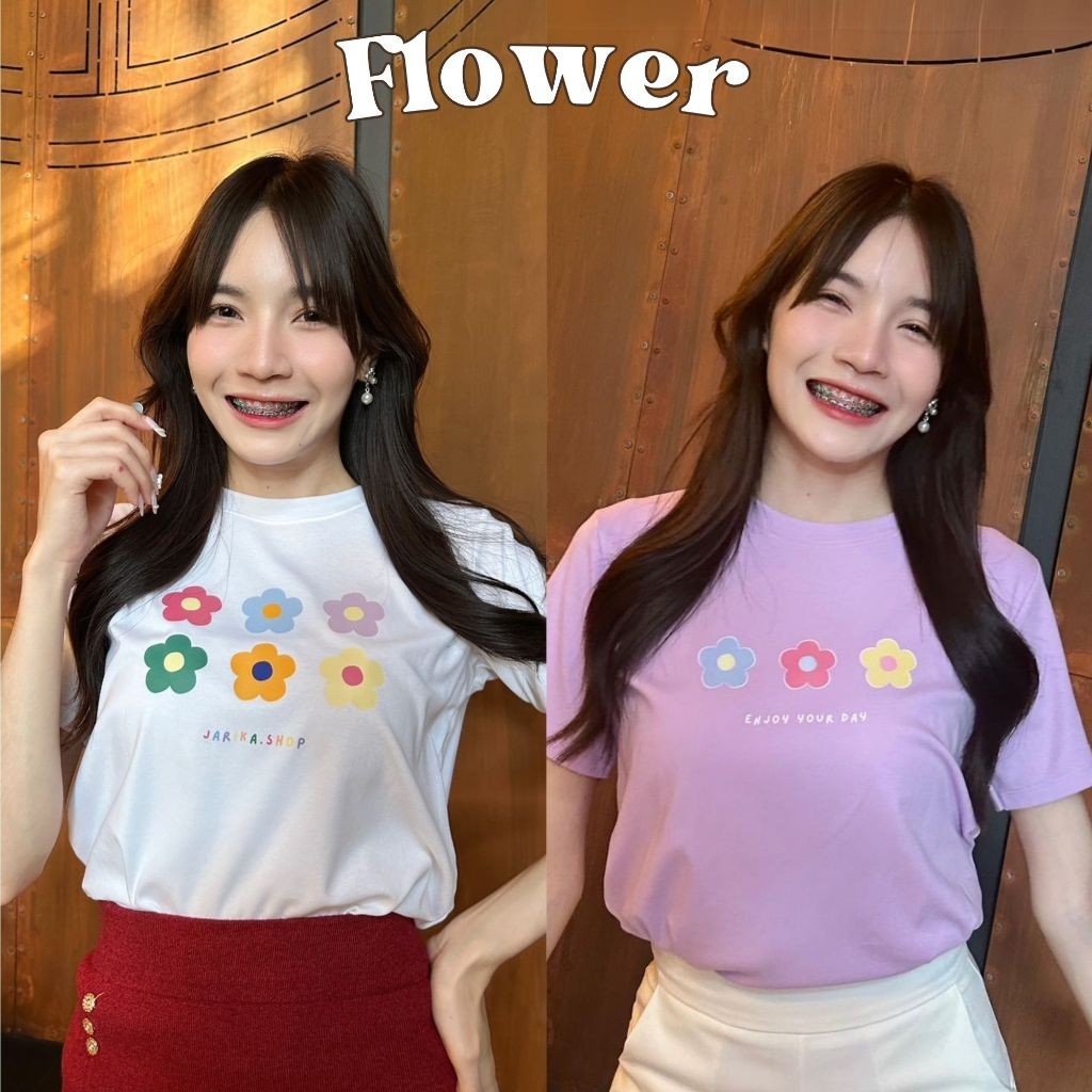 COD✅ (ส่งจากกรุงเทพ)BOOM Shop - เสื้อยืดลาย flower cotton 100