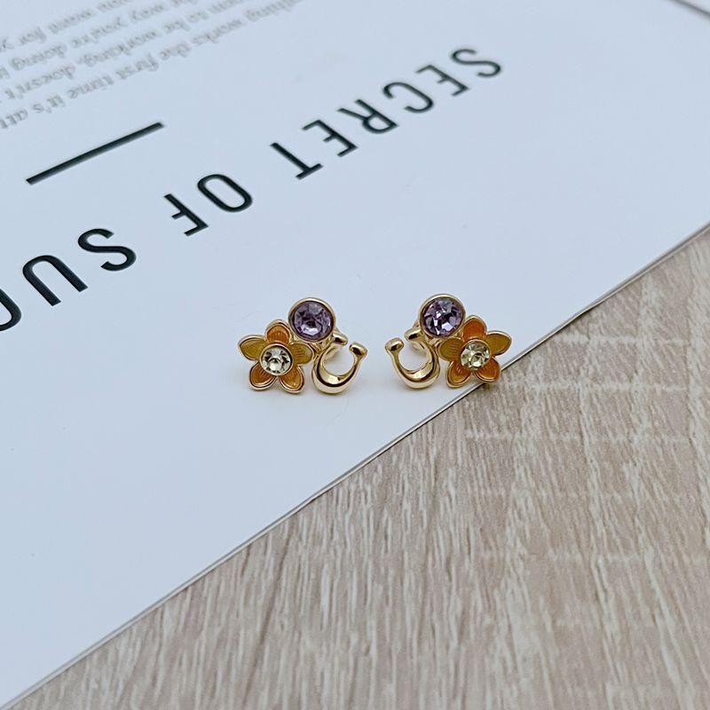 Coa Mickey ฝังเคลือบเพทายสีดอกไม้หญิงต่างหูโลหะ s